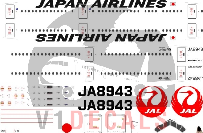 Japan Airlines (JAL) -Boeing 777-300 Decal