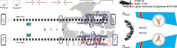 Lignes Aeriennes Congolaises LAC Boeing 737-200 Decal