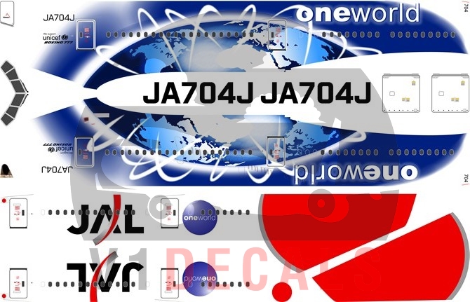 Japan Airlines JAL, Oneworld Various Airlines -Boeing 777-200 Decal