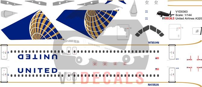 United Airlines Airbus A320 Decal