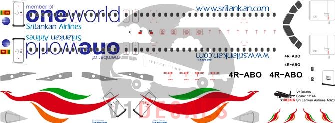 Sri Lankan Airlines, Oneworld Various Airlines Airbus A320 Decal