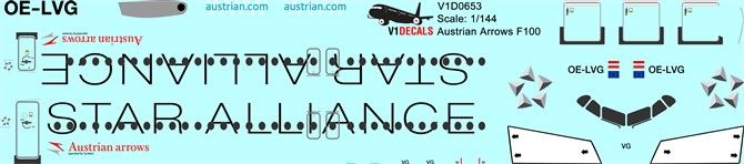 Austrian Airlines, Austrian Arrows, Star Alliance Various Airlines, Tyrolean Airways Fokker F-100 Decal