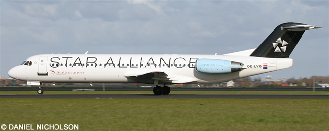 Austrian Airlines, Austrian Arrows, Star Alliance Various Airlines, Tyrolean Airways Fokker F-100 Decal