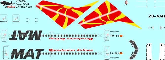 MAT Macedonian Airlines Boeing 737-500 Decal