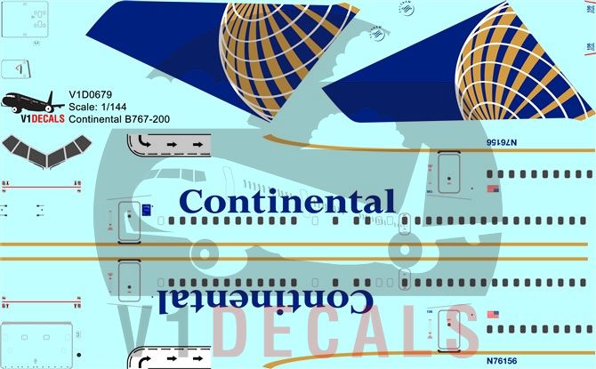 Continental Airlines Boeing 767-200 Decal