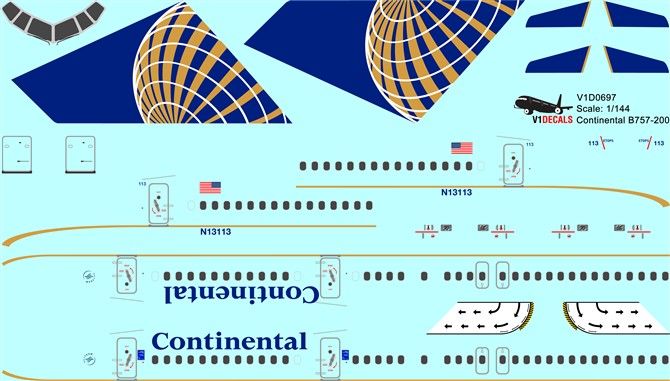Continental Airlines Boeing 757-200 Decal