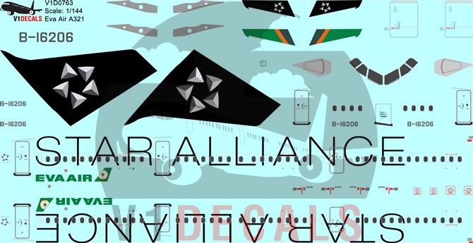 Eva Air, Star Alliance Various Airlines Airbus A321 Decal